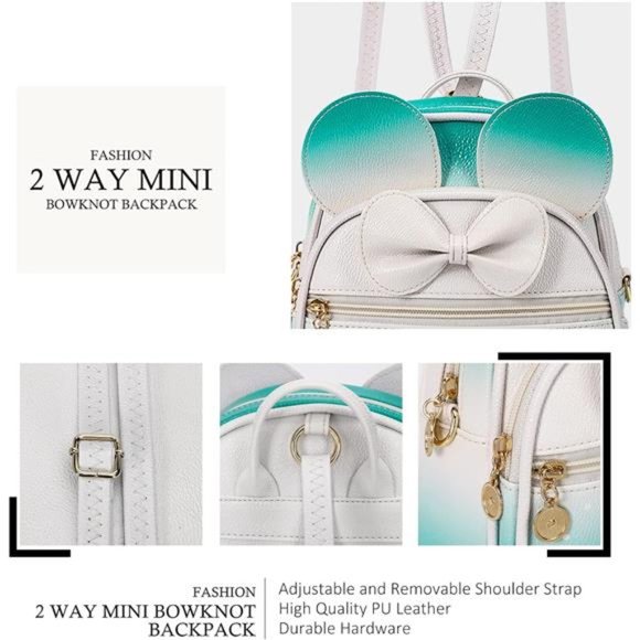 Mini Backpack Small Daypacks Convertible White Green - Picture 3 of 7